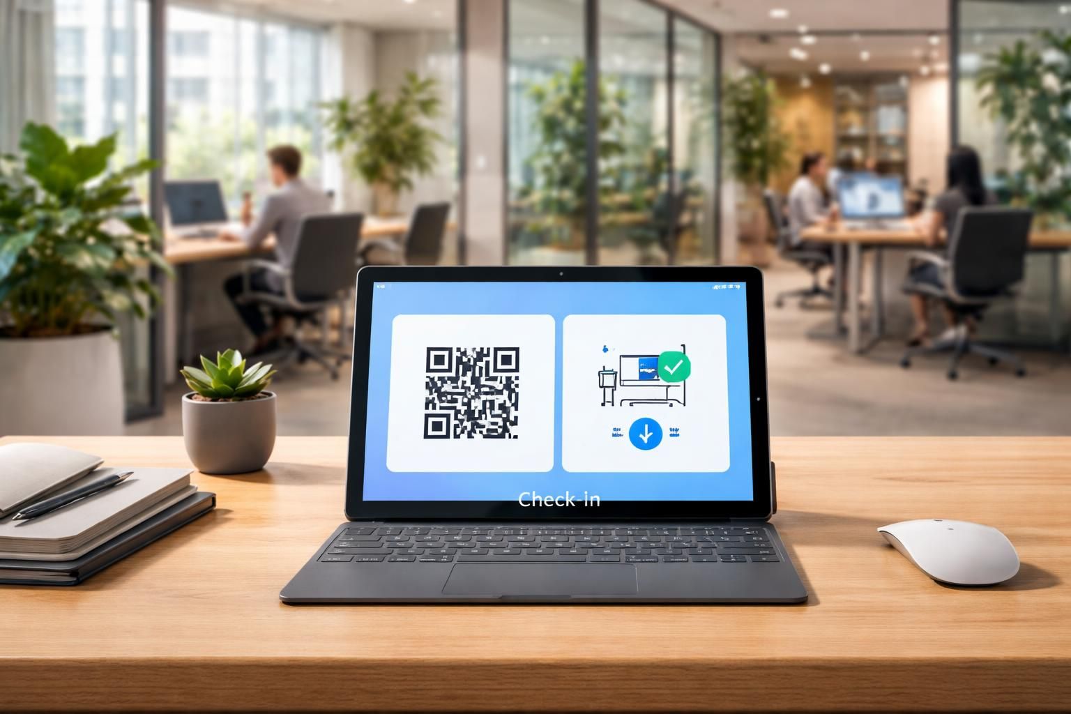 découvrez une tablette windows optimisée pour le hot desking, avec check-in par qr code et réservation facile de poste de travail, pour une gestion flexible et efficace de vos espaces de bureau.