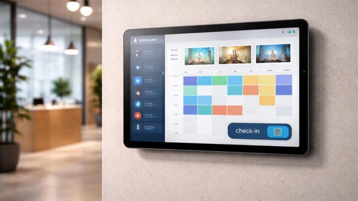 Une Galaxy Tab au mur : planning de salles et check-in en mode kiosque Android