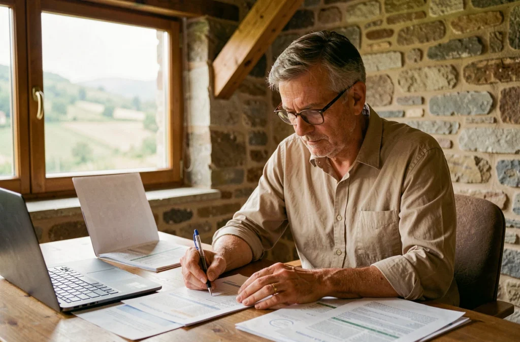 Expert-comptable d'Assistance et Conseil remplissant des déclarations fiscales dans un bureau à Montagnat dans l'Ain