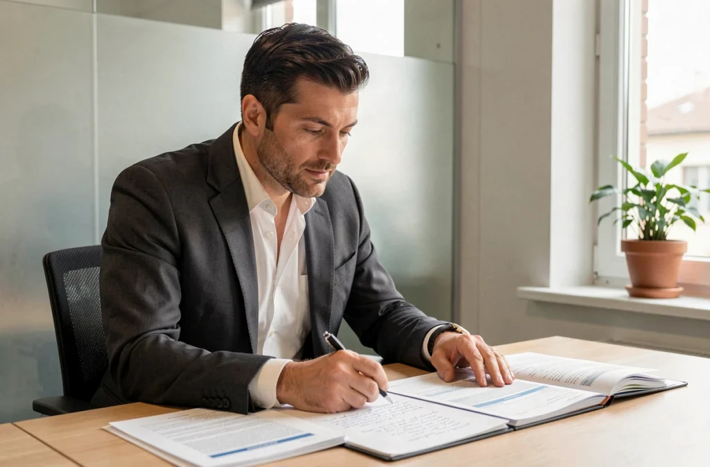 Cyriac Babad, expert-comptable, en train d'analyser un dossier client dans son cabinet à Bourg-en-Bresse