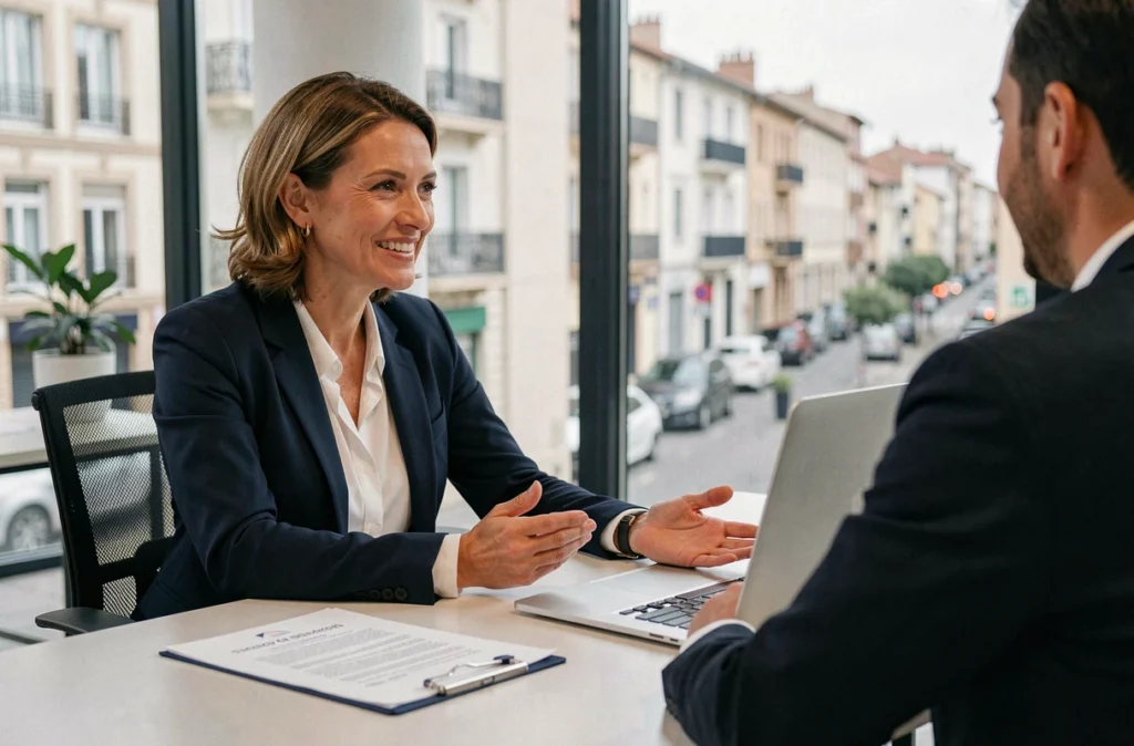 Consultante en recrutement de l'agence Randstad Toulouse accueillant un candidat dans les bureaux